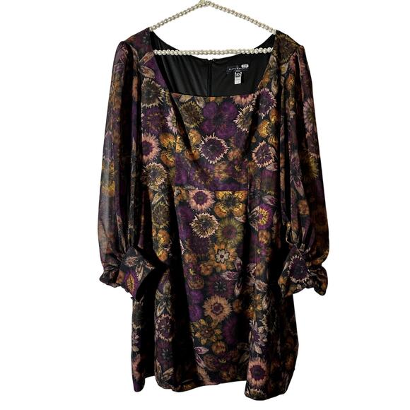 Slate & Willow Square Neck Long Sleeve Floral Dress - Picture 1 of 9
